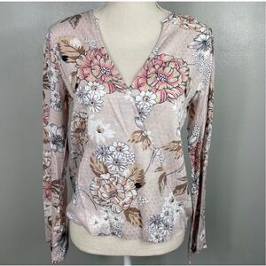 Em Crème Floral Wrap Blouse Size Small